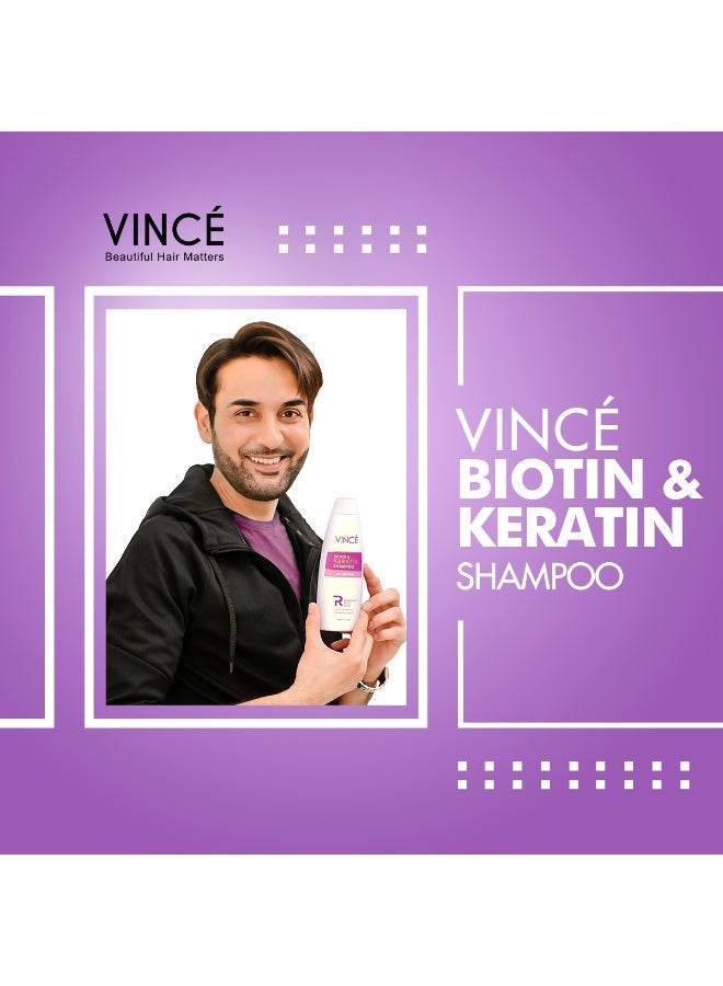 VINCE Biotin & Keratin Shampoo - Deal 2 – Reduces Hair Fall, Strengthens Hair & Adds Volume – Promotes Softer, Shinier Hair – Gently Cleanses Scalp & Supports Healthy Growth – Paraben-Free, 230ml Each - Image 3